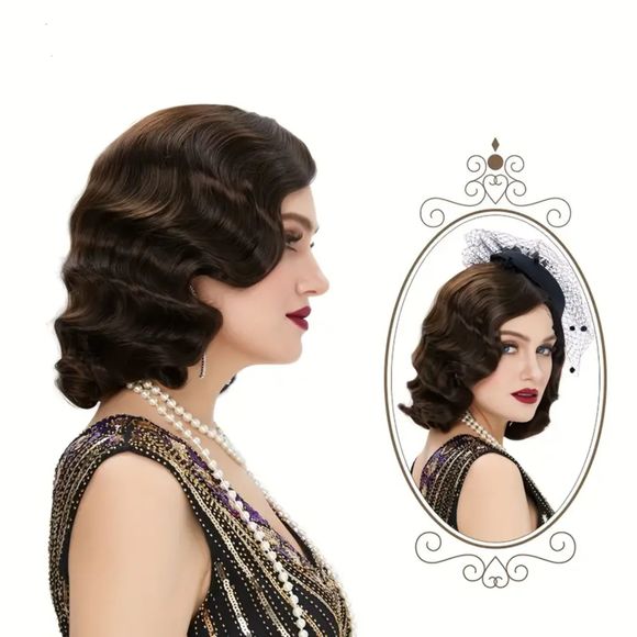 Cosplay Wig Classical 80s Water Wave Synthetic Fiber Hair Replacement Wig Brown - Picture 3 of 8